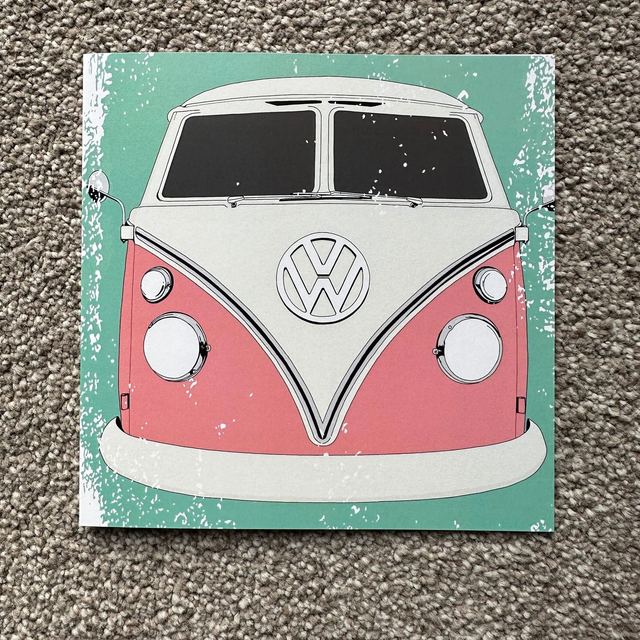 VW Camper Van distressed - Single Square Greetings Card, White Envelope, Blank Inside, Recyclable Wrap, Professionally Printed.