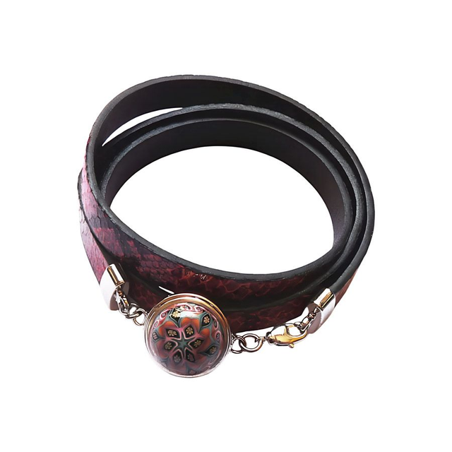 Bracelet homme femme simili cuir lézard marron mandala