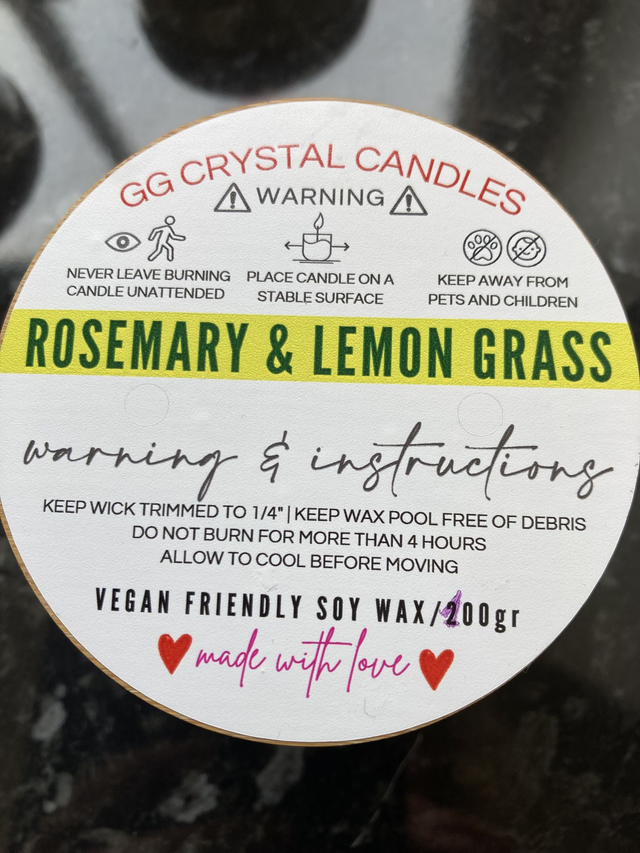 Rosemary &amp; Lemongrass  natural soy wax candle