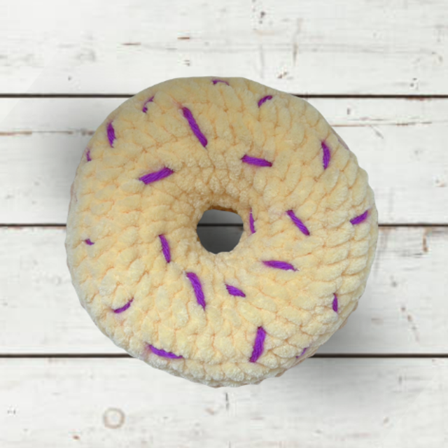 Large Crochet Chenille Doughnut, Yellow & Purple, Ukca tested
