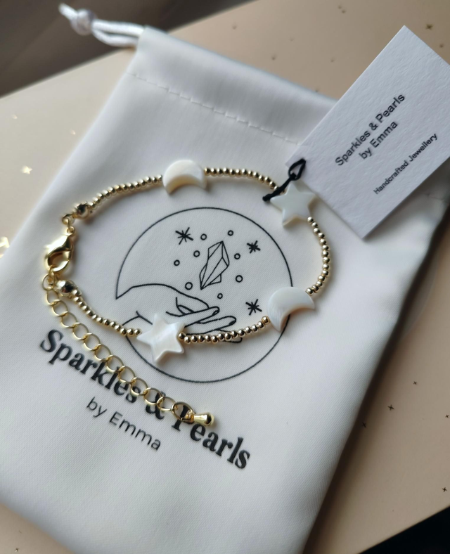 14k gold plated moon and star bracelet