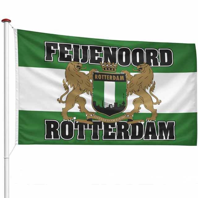 Feijenoord vlag Rotterdam – Groen-Wit-Groen met stadswapen – 100 x 150 cm