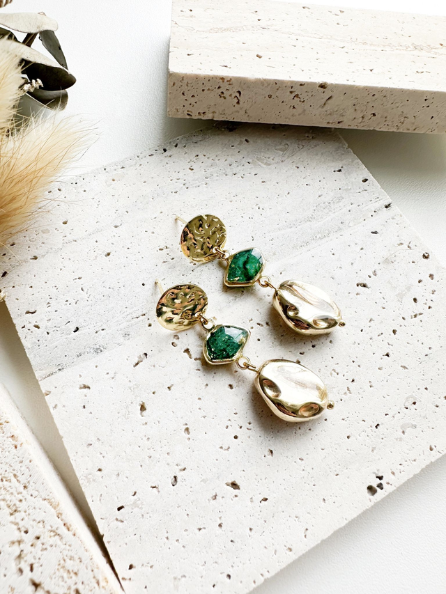 Boucles d&#039;oreilles Renée | Vert et or