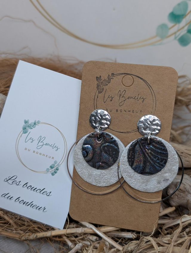 Boucles d&#039;oreilles Moon blanc holographique mo1509