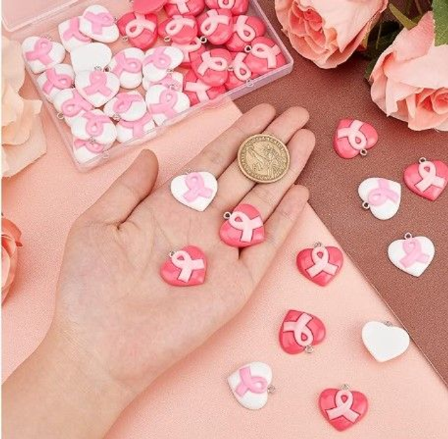 Médaillon coeur avec ruban cancer pendentif 