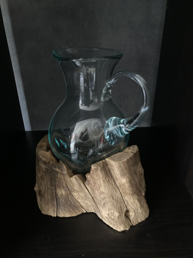 Glaskrug ca. 1 ltr auf Teakwurzel unikat Nr. 3944