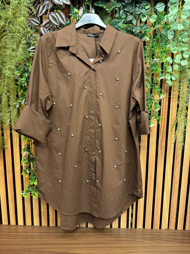 Blouse met strass choco