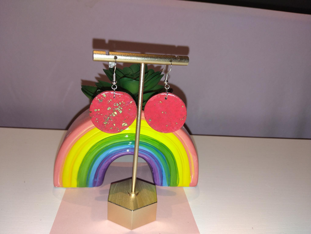 Raspberry Gold-Leaf Dangle Earrings