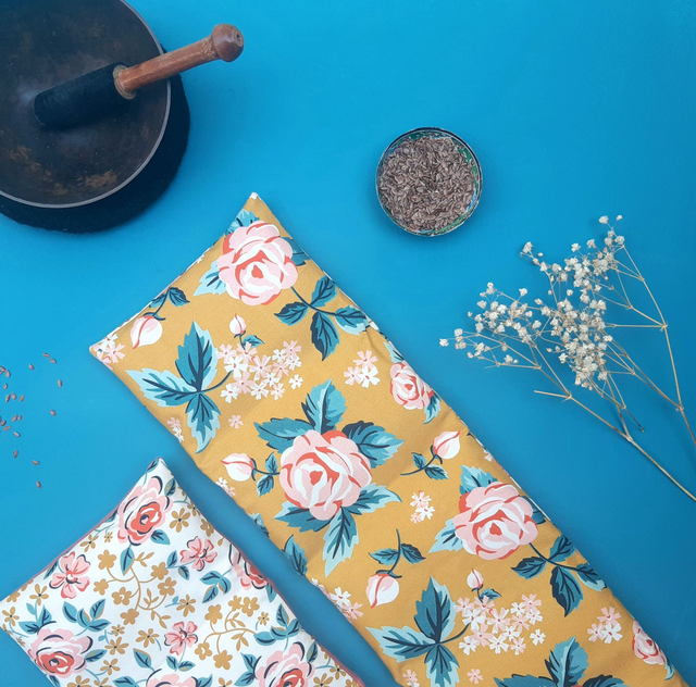 Bouillotte sèche aux graines de lin bio - Grande pour cervicales / Jardin anglais