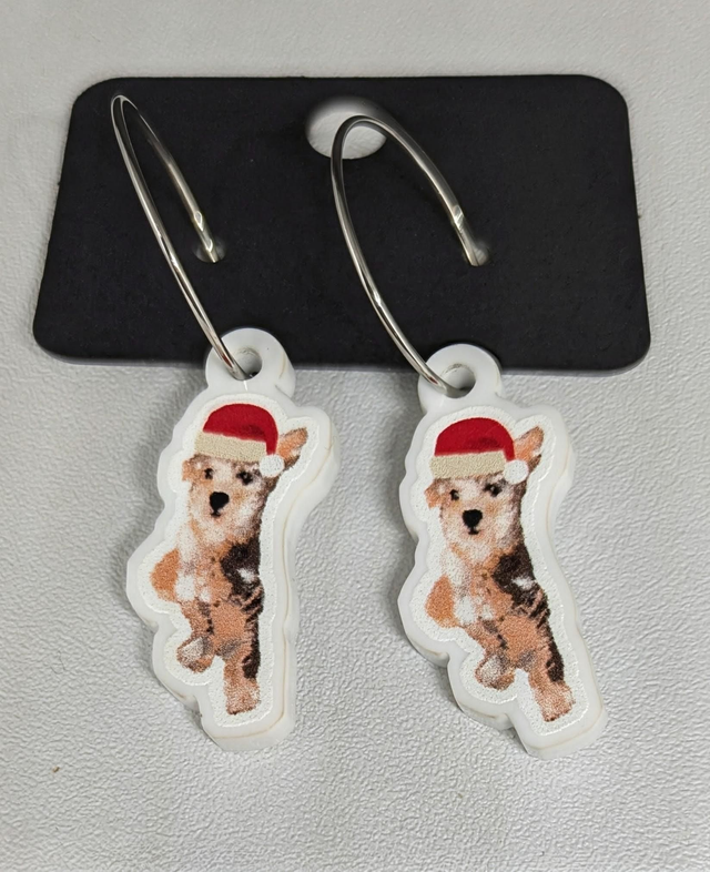 Christmas Schnoodle dog 20mm hyperallegenic wire hoops earrings