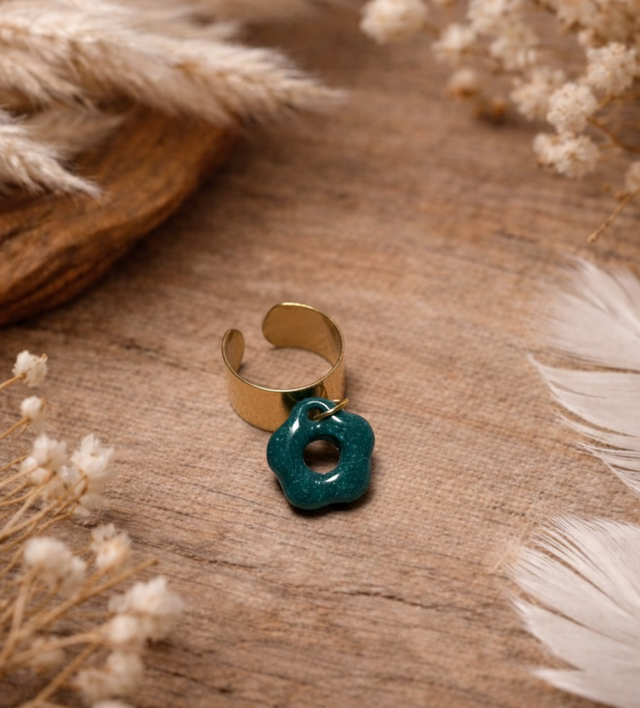 Doré 10mm Pampille Bleu Canard Pailleté