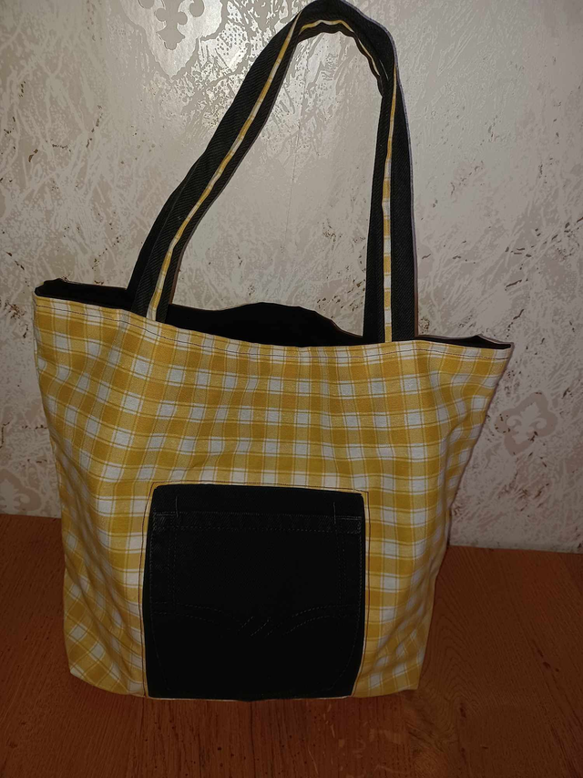 Sac jeans et coton vichy jaune