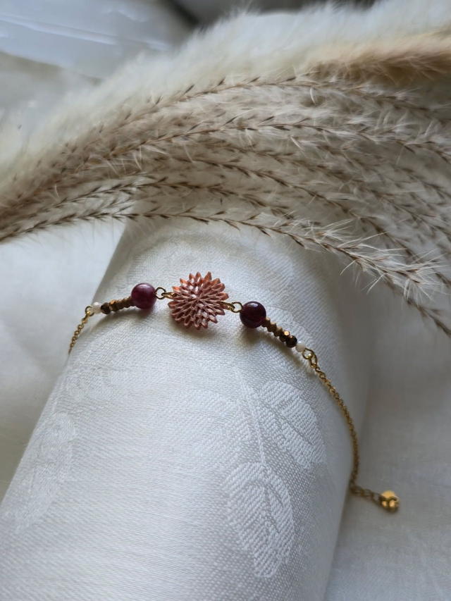 Bracelet &quot;Fleur d&#039;Eclat&quot;- Rose gold &amp; Chaine couleur doré