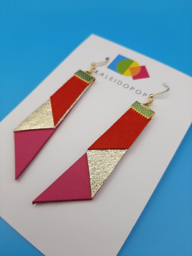 Trapezoid earrings  - red / magenta 