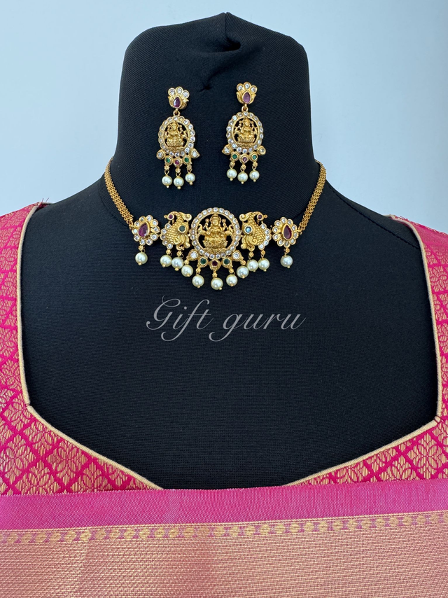 Lakshmi Devi Peacock Choker Temple with Earrings