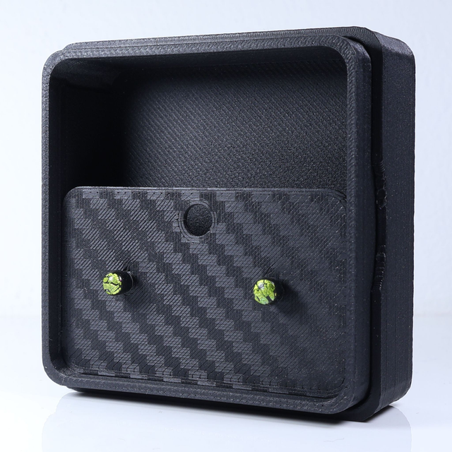 Hypoallergenic Small Electric Cracked Lime Green Black Polymer Clay Plastic Back Stud Earrings With Designer Carbon Fiber Jewellery Box