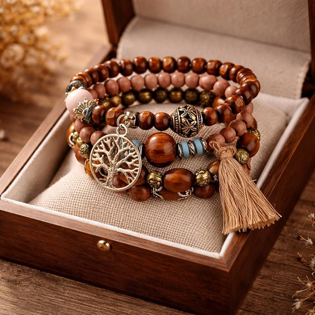 "Terre-mère" - Bracelet en bois bohème 