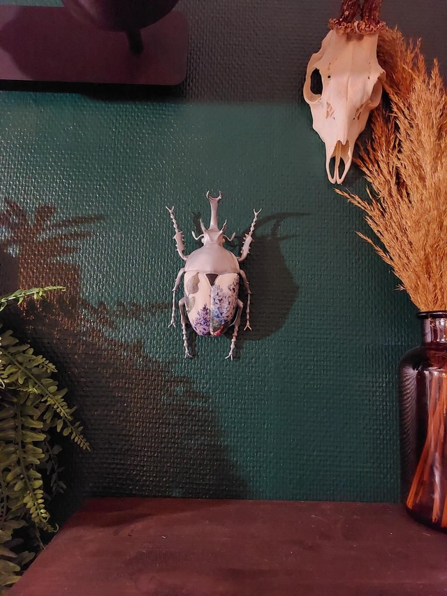 Scarabée en résine argenté et violet