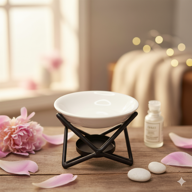 Brûleur hexagone noir avec coupelle blanche