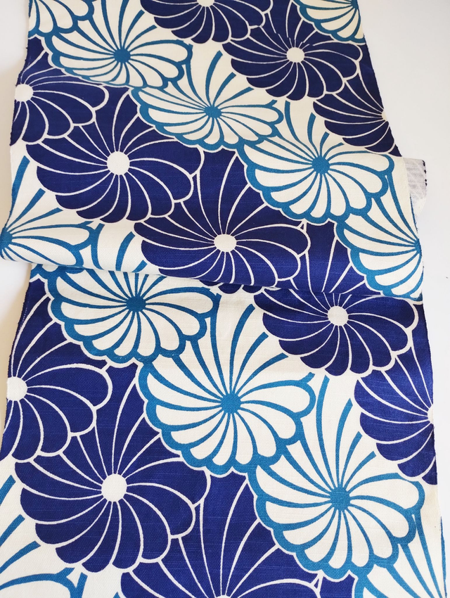 Japanese Thic Cotton Fabric, Blue, Light Blue and White Color Vintage Japanese Obi Fabric