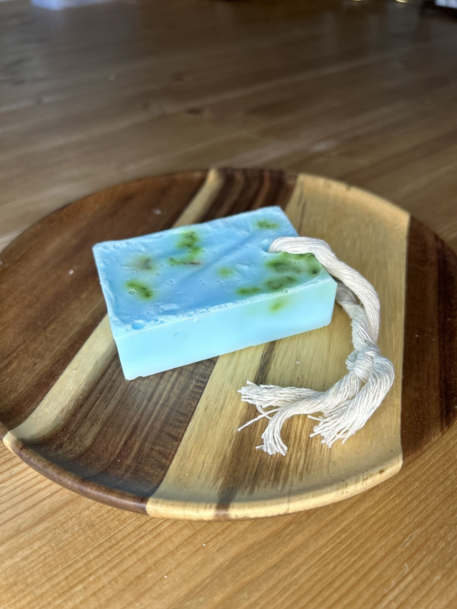 Eucalyptus &amp; Mint scented soap bar on a rope