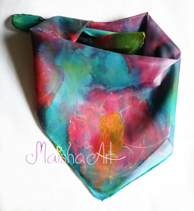 Unikatna, Ročno poslikana Svilena Ruta, Metulji & Rože