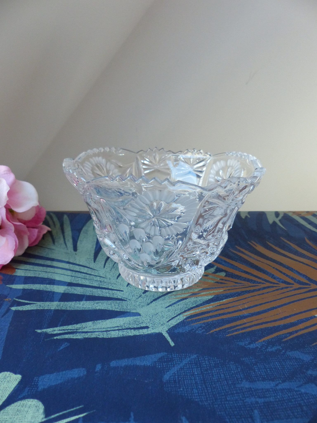 Ancien Vide Poche Romantique Verre Transparent et Opaque Décor de Fleurs, Petite Coupe Verre Décoration Chambre Salon Salle de Bain, Cadeau
