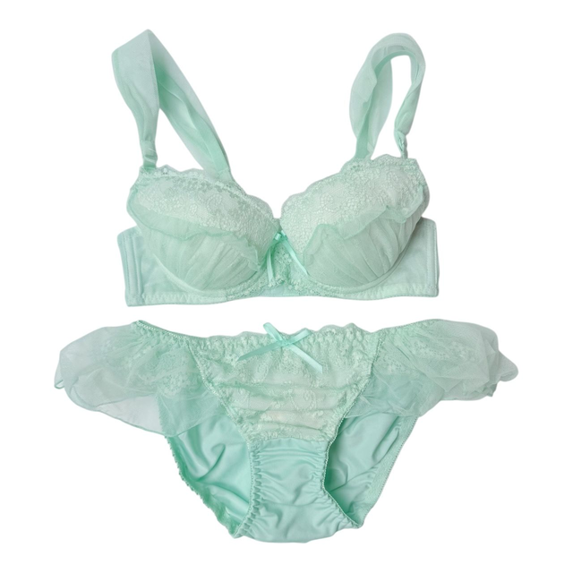 Mint green tulle Japanese Bra + Underwear Set UK 30B  
