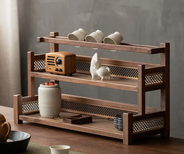 Black Walnut Two-Tier Tea Cup Display Shelf【黑胡桃双层观澜茶杯架】