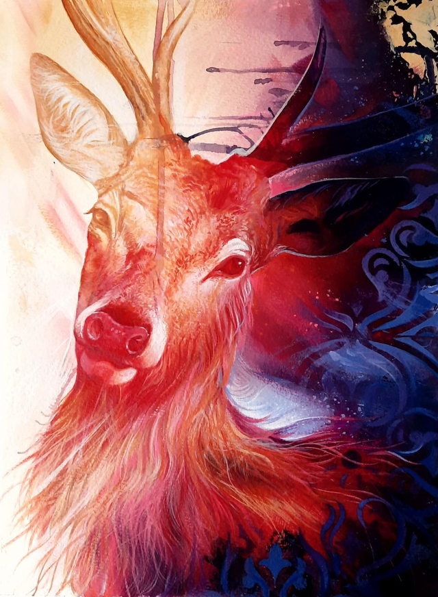 Scarlet reindeer Original painting