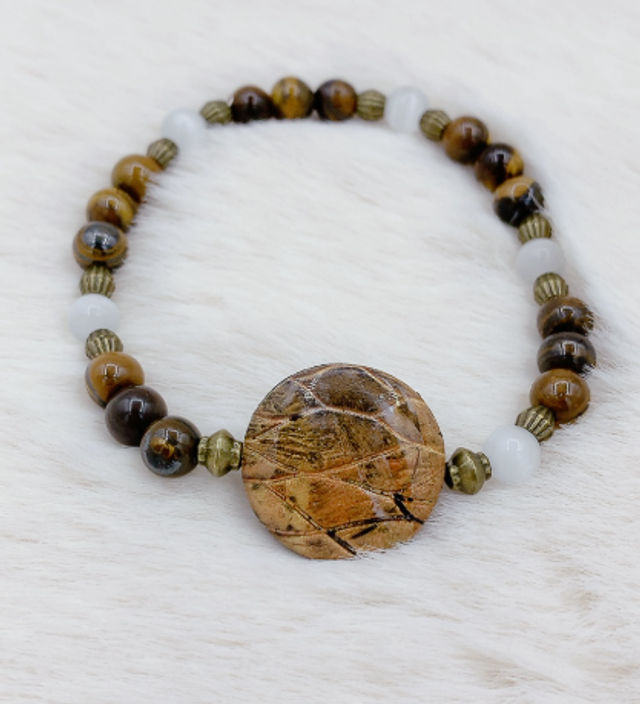 Bracelet "Eclat Naturelle" pierre de Lune et Oeil de Tigre 