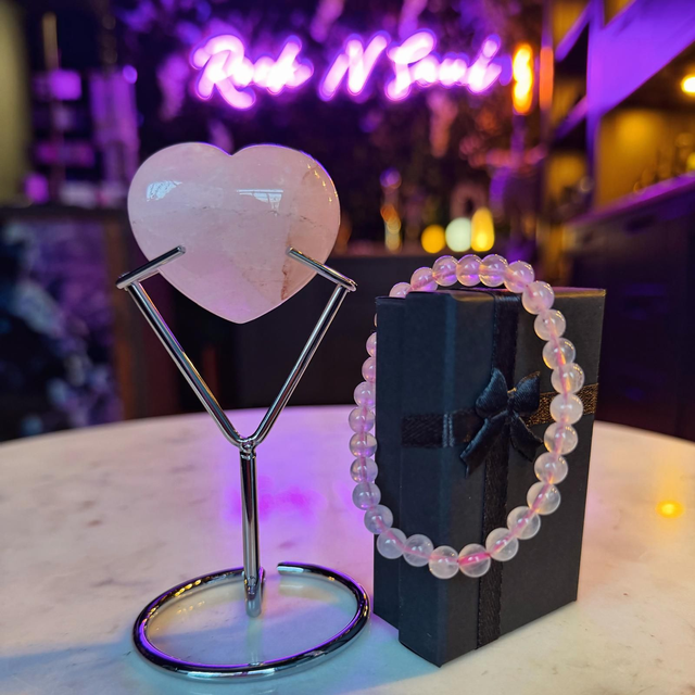 Rose Quartz Heart and Bracelet Set