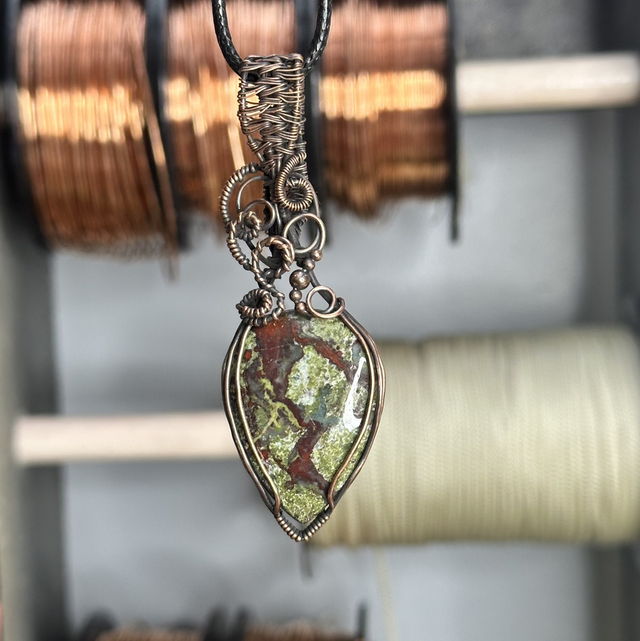 Dragons blood Jasper pure copper wrapped pendant 