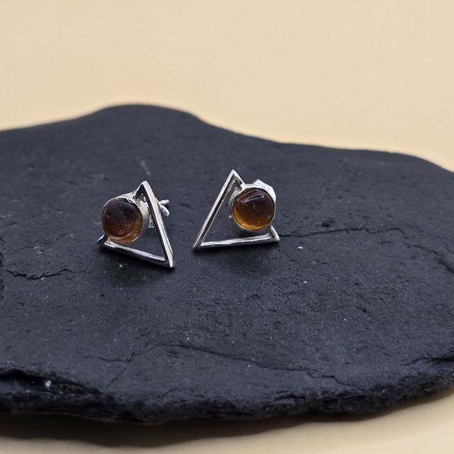 925 Studs Modern Triangle Sterling Silver and Seaglass