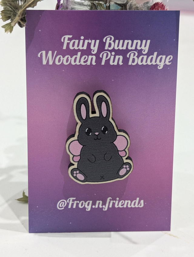 Fairy Bunny Wooden pin badge