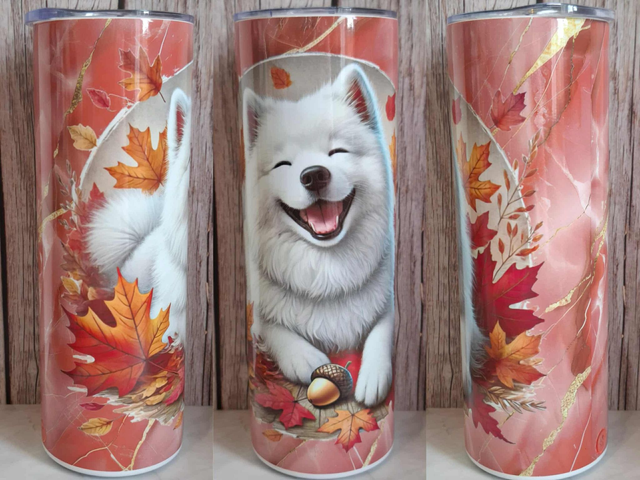 Gourde Canette Samoyède fond marbré