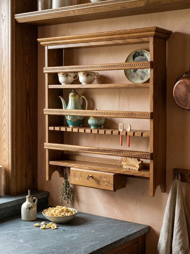 Contularia – Piattaia In Legno Arte Sarda con cassetto