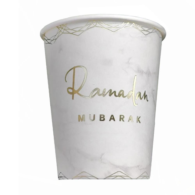 Ramadan Mubarak Cups White Gold - 10 pcs