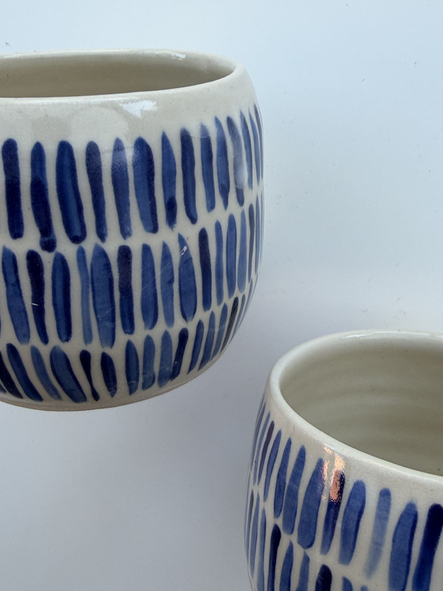Stoneware Mug with Cobalt Blue Brush Lines