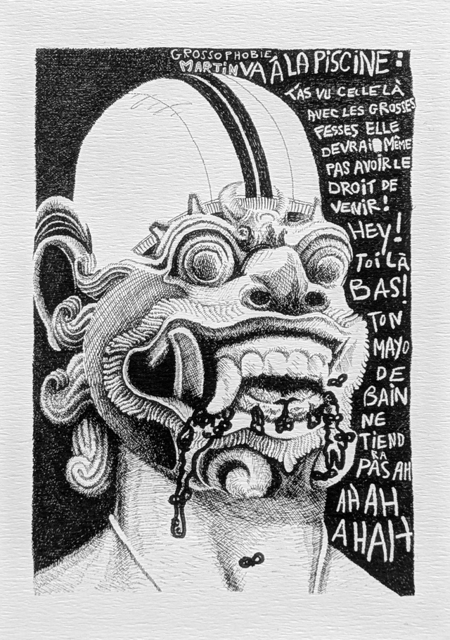 la piscine, grossophobie ( carte postale )