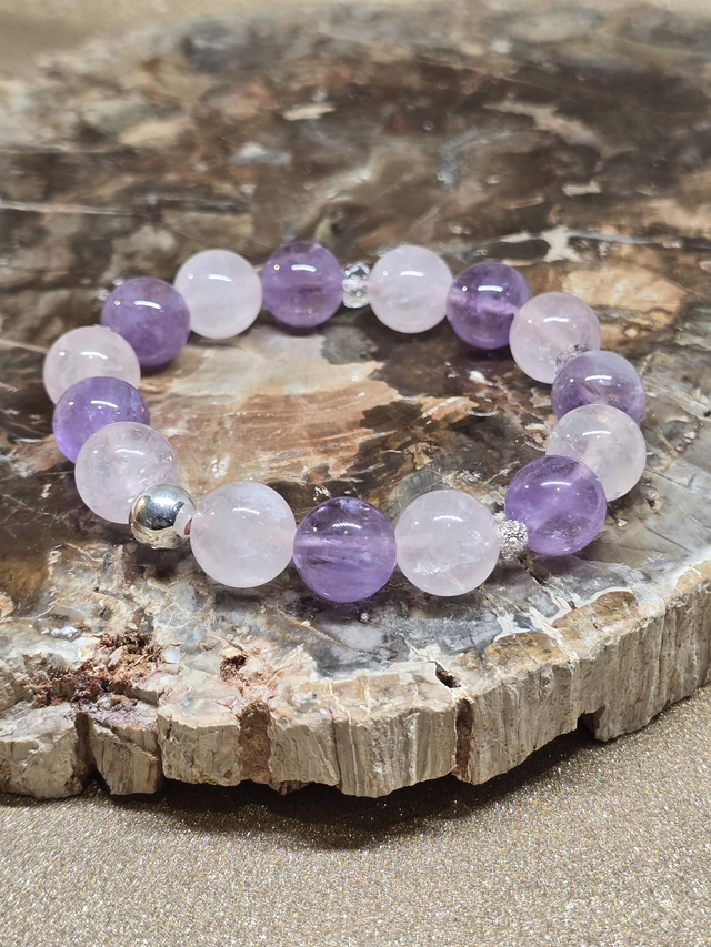 Bracelet Améthyste et Quartz rose XL en 1,2 cm 