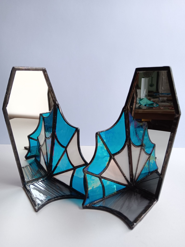 Pair of stained glass Macabre Mirrored Candle Holders