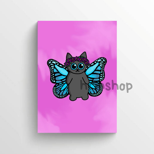 Butterfly Cat Art Print 6x4" Unframed 