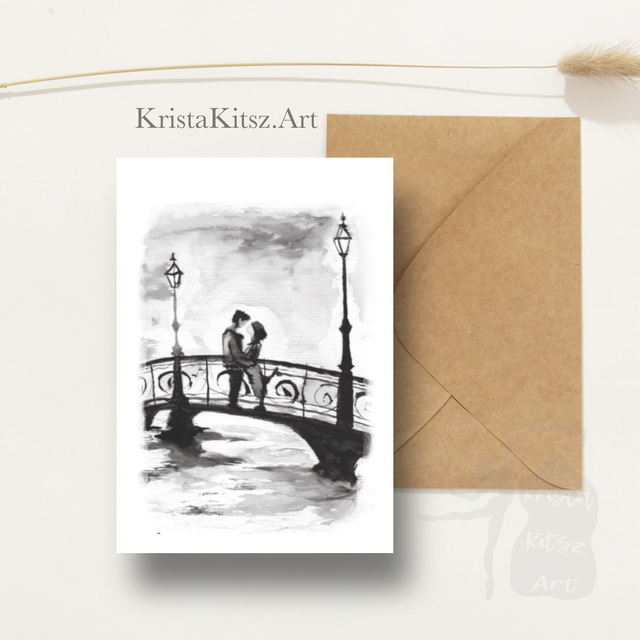 Gevouwen Ansichtkaart Liefde op de Brug, inclusief enveloppe 