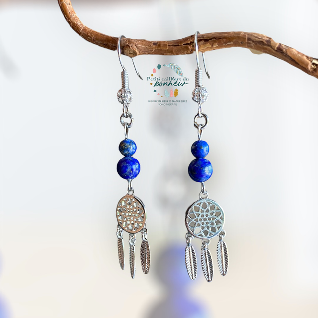Boucles d’oreilles attrape-rêve en Lapis-lazuli - Clairvoyance &amp; Vérité