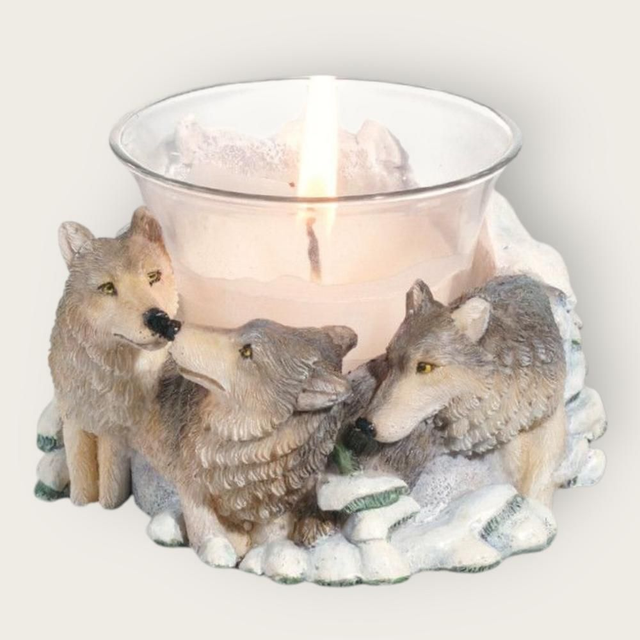 Porte-bougie décoratif avec trois loups