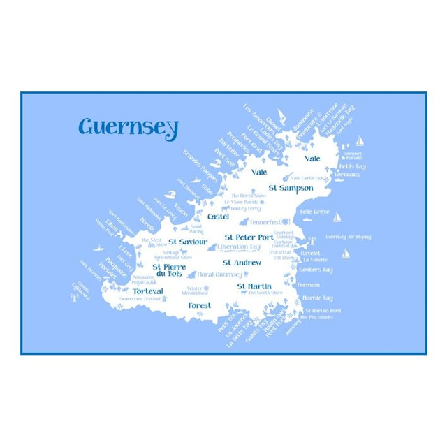 002 TEA TOWEL - GUERNSEY EVENT MAP [BLUE] TEA TOWEL