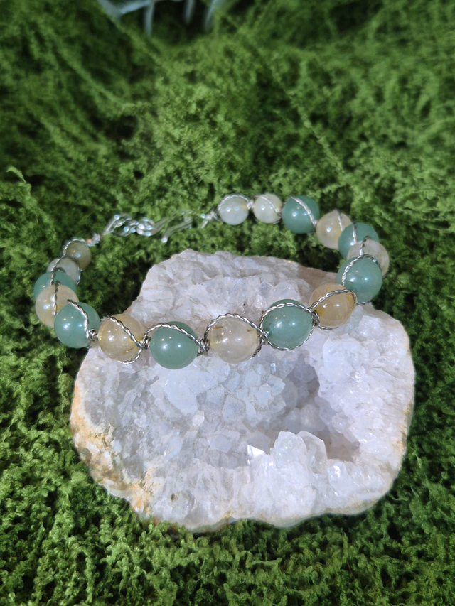 Lumière des Racines – Aventurine &amp; Jade Jaune –  Collection Tissage Sacré