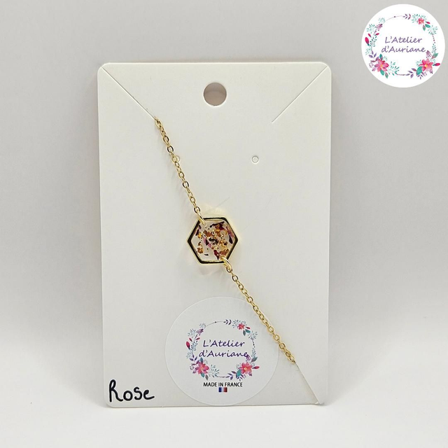 Bracelet "Rose &amp; feuilles or" doré