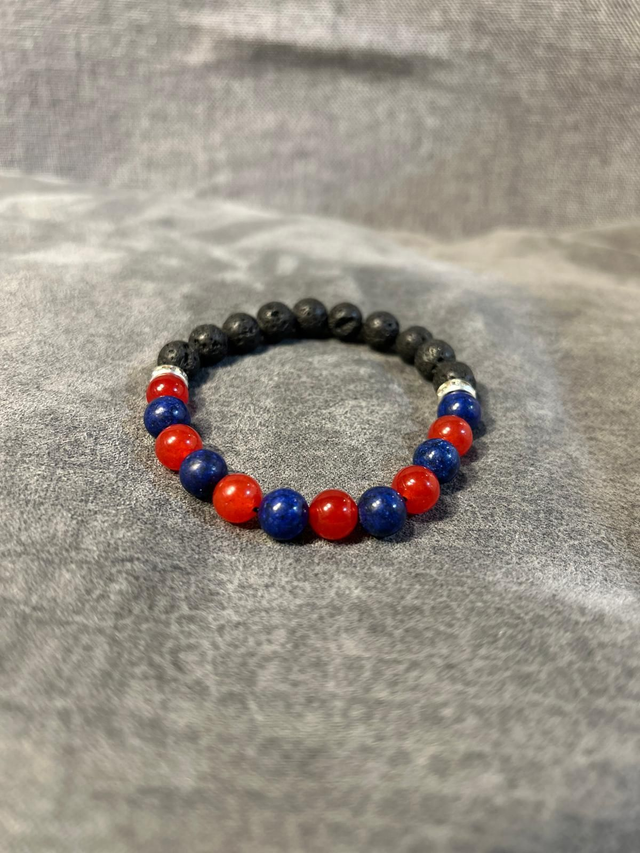 Lapis Luzli, Red agate &amp; lava stone Bracelet